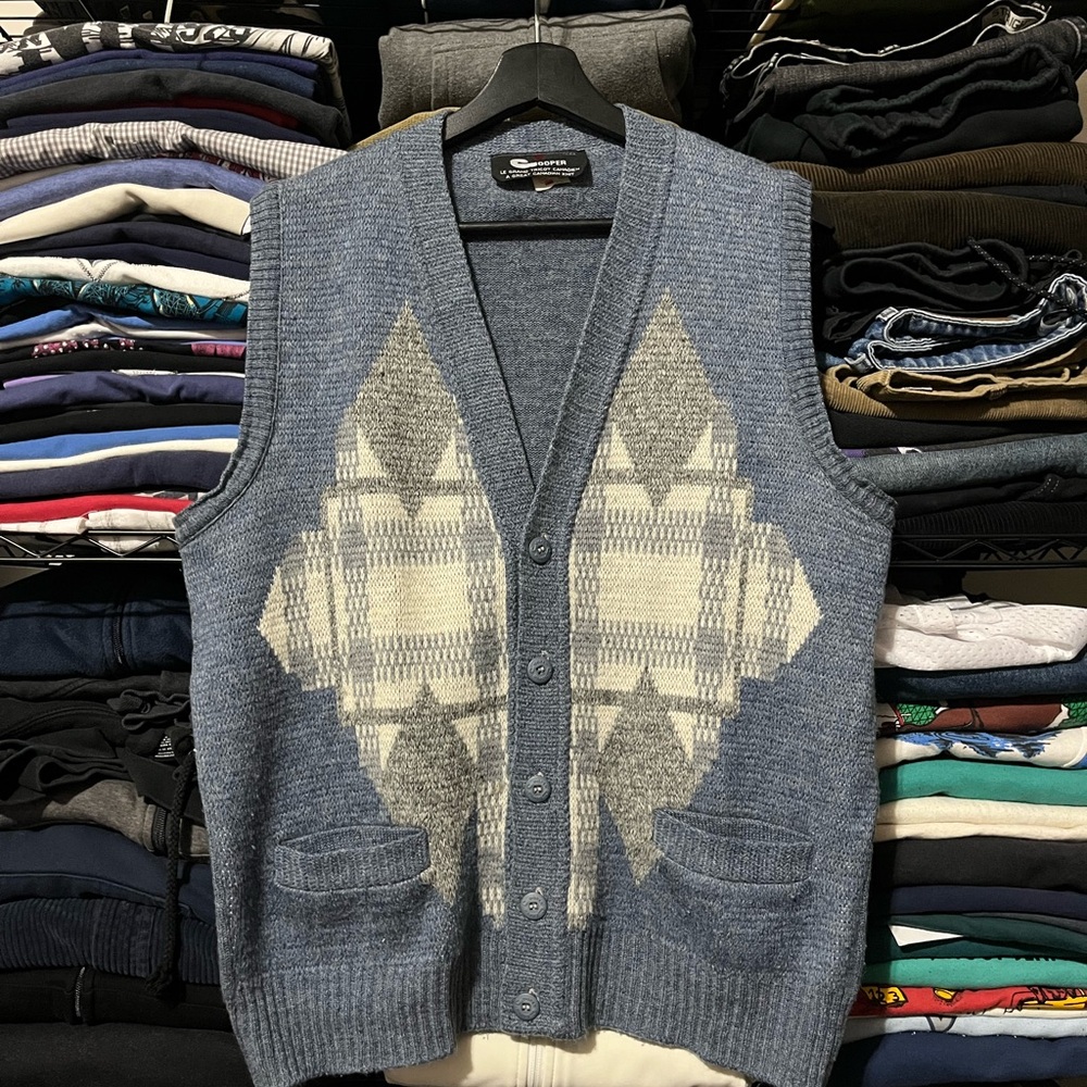 Blue and Gray Cardigan Sweater